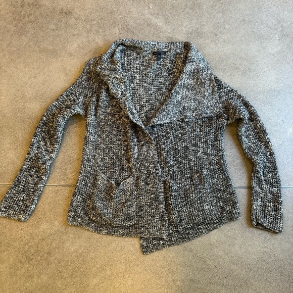 Eileen Fisher XS Open Front Cardigan Organic Cotton Alpaca Blk-Wht Pockets - Picture 3 of 11